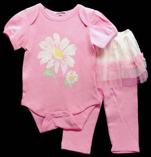 100% COTTON INTERLOCK 2PC GIRLS SET 'FLOWER' - 6-9 Months