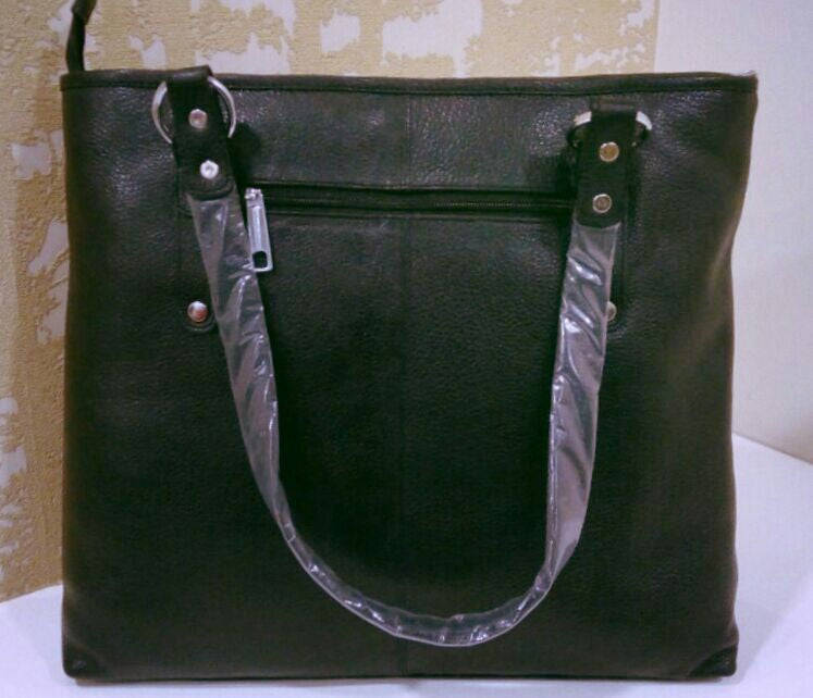 100% Genuine Buffalo Leather Strapped Everyday Handbag - Black