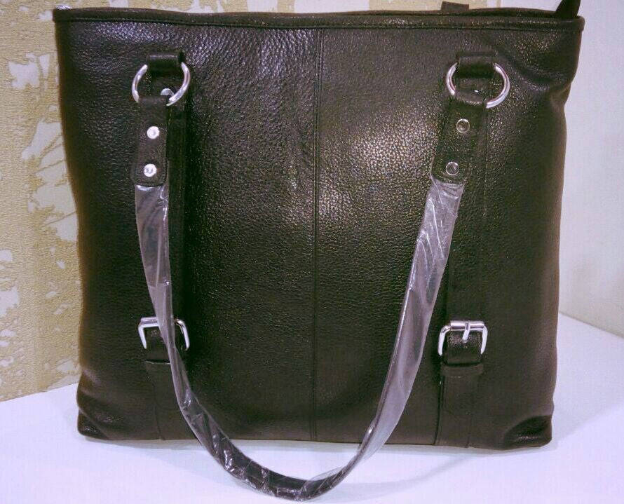 100% Genuine Buffalo Leather Strapped Everyday Handbag - Black
