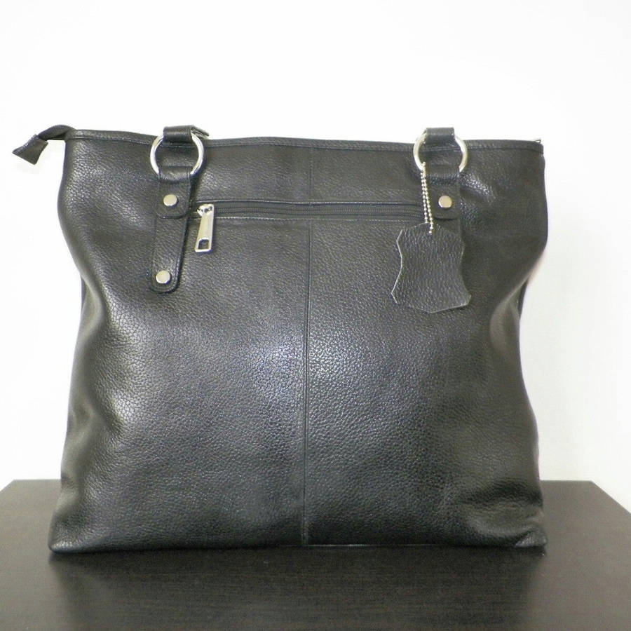 100% Genuine Buffalo Leather Strapped Everyday Handbag - Black