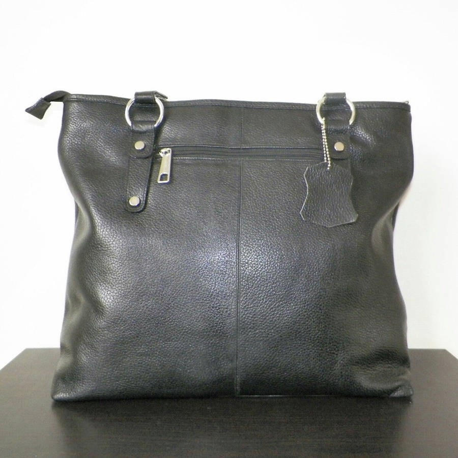 100% Genuine Buffalo Leather Strapped Everyday Handbag - Black
