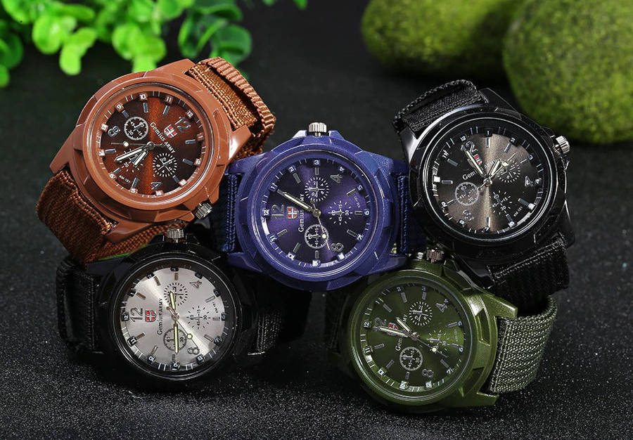 Men's Military Sports Watch - Nylon Band - Brown