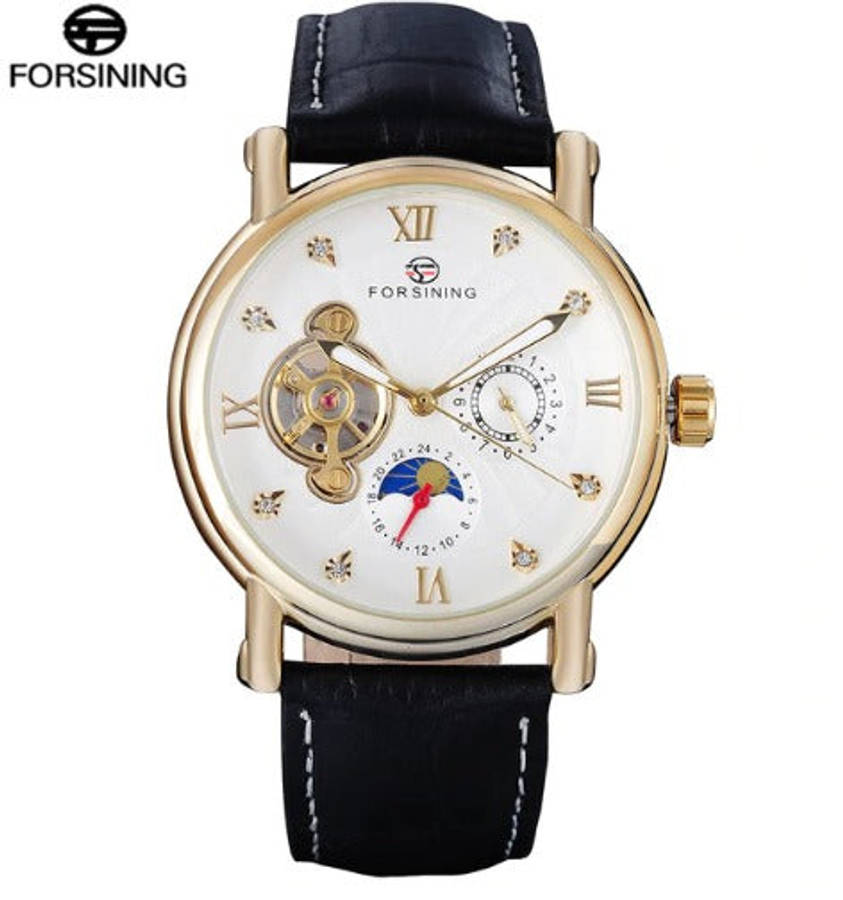 Men's Automatic Skeleton Mechanical Watches -  Genuine Leather Band - Black Belt