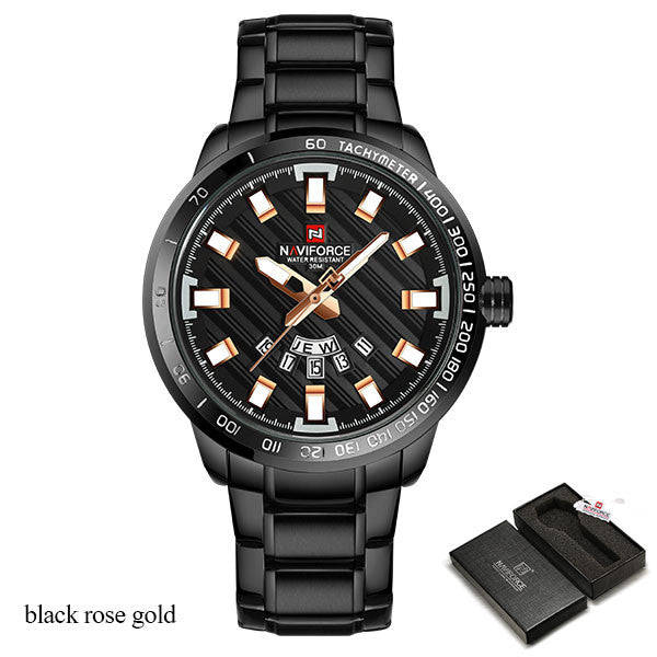 Men's Formal Stainless Steel Watch - Naviforce - Black Rose Gold