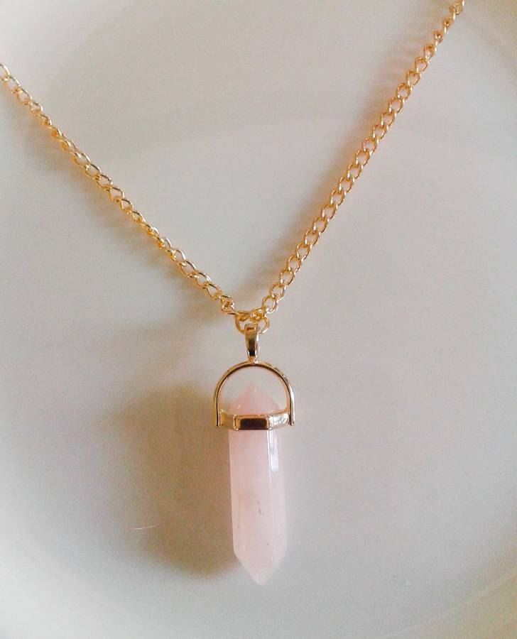 Natural Quartz crystal necklace - rose/gold