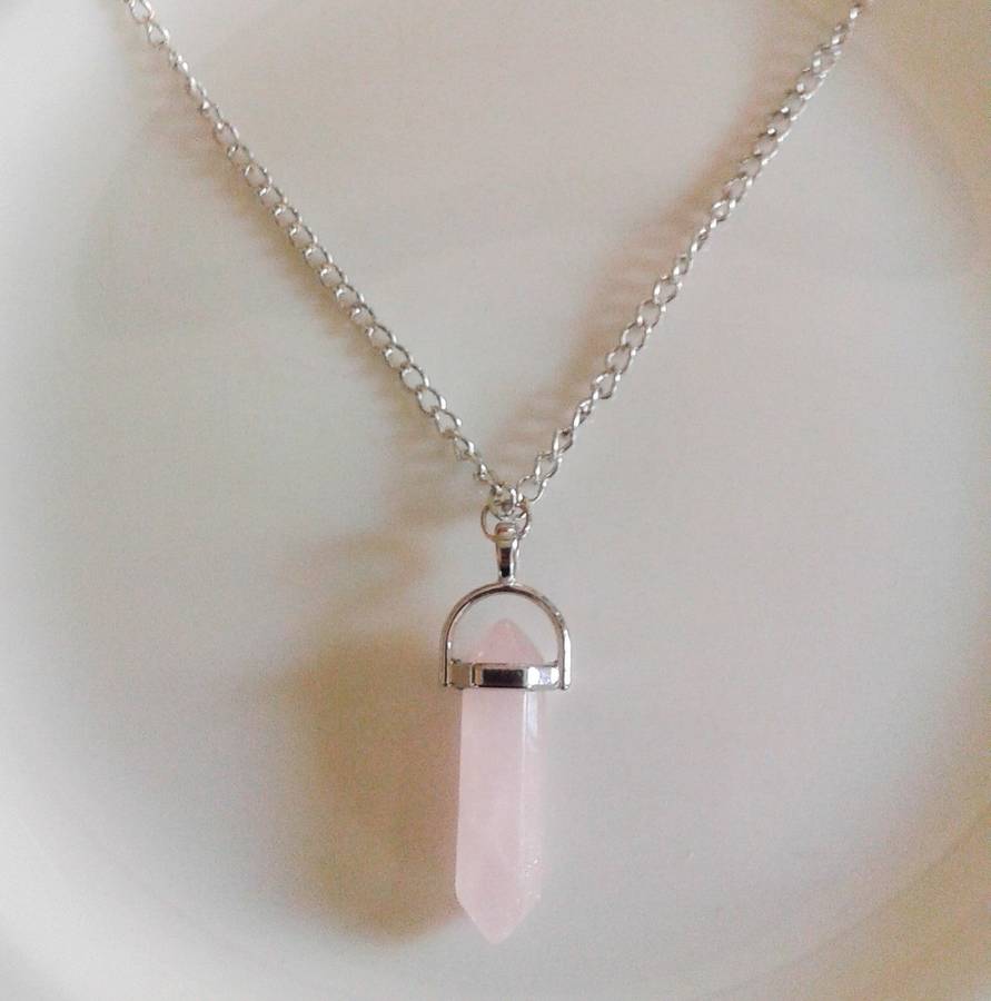 Natural Quartz crystal necklace - rose/silver