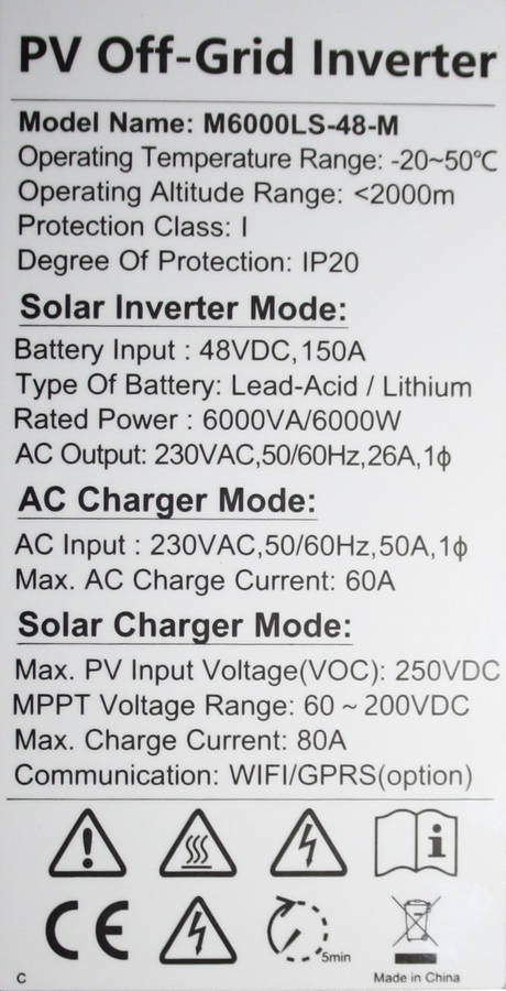 6kW LOW FREQUENCY, TRANSFORMER Inverter with DUAL AC-outputs, Wifi compatible, Parallel