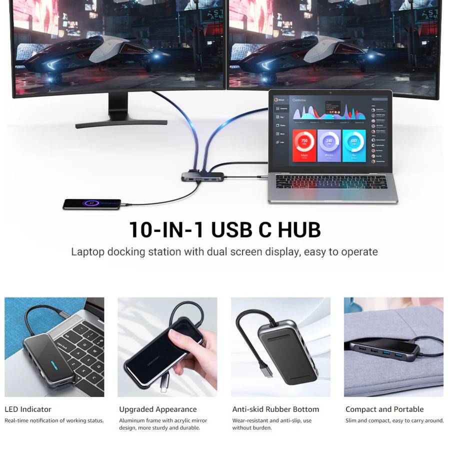 Vention Multi-function 10-in-1 USB-C Docking Station