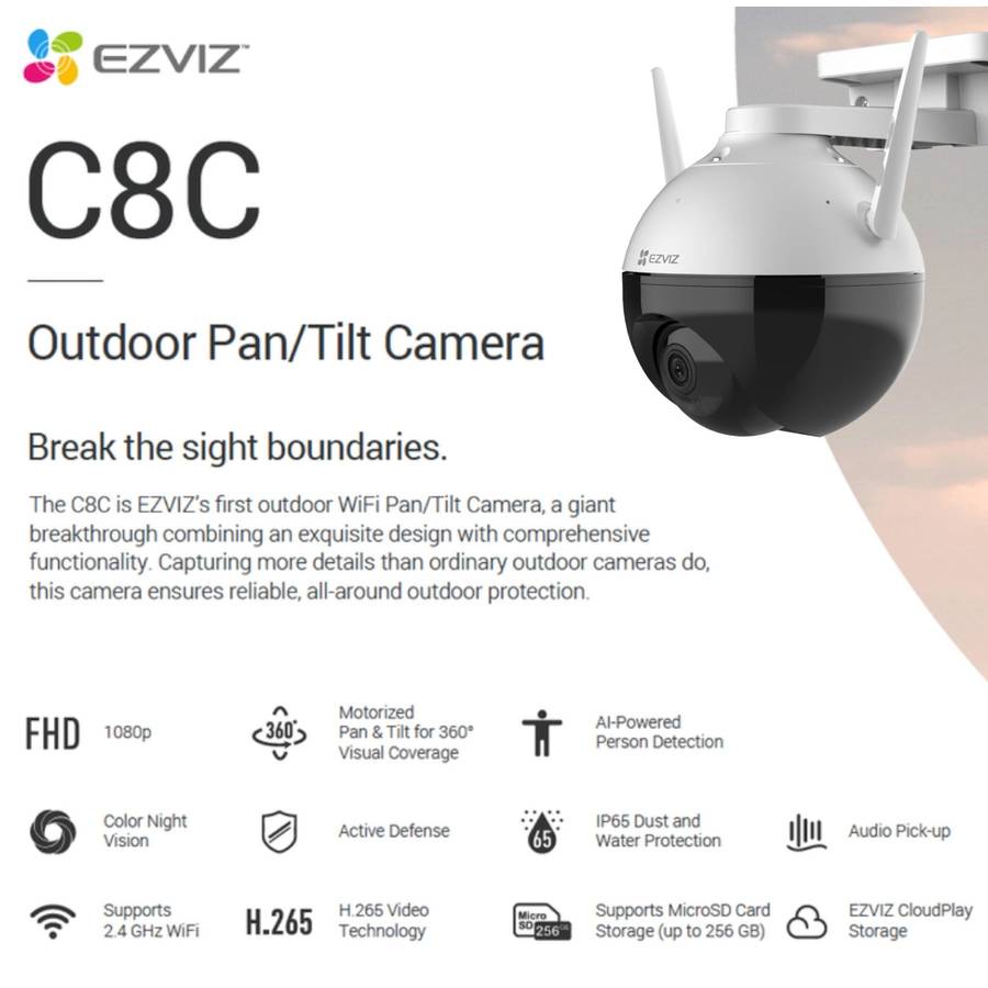 EZVIZ C8C Full HD Outdoor Pan/Tilt Security WiFi Camera