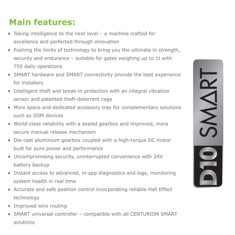 Centurion D10 SMART Gate Motor Only