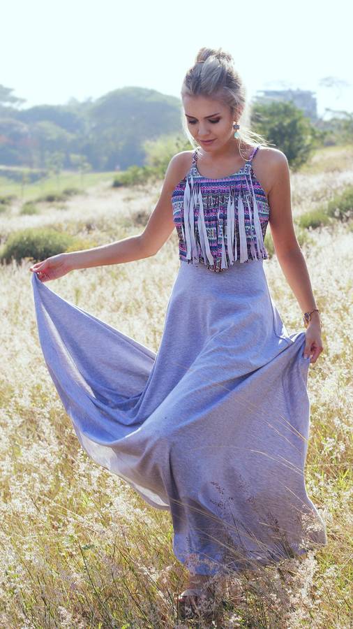 MAXI TASSEL DRESS - GEOMETRIC PURPLE - XS