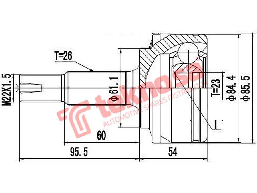 TEKNOSA FRONT LEFT - RIGHT OUTER CV JOINT For TOYOTA COROLLA [5] 1.8 (2ZR-FE)(16V 100KW) 02-10