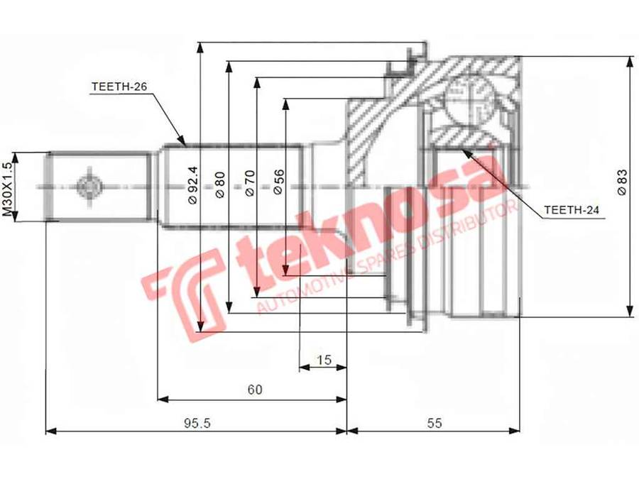 TEKNOSA FRONT LEFT - RIGHT OUTER CV JOINT For TOYOTA CONQUEST [2] 1.6 RSI (4A-GE)(16V 89KW) 88-93