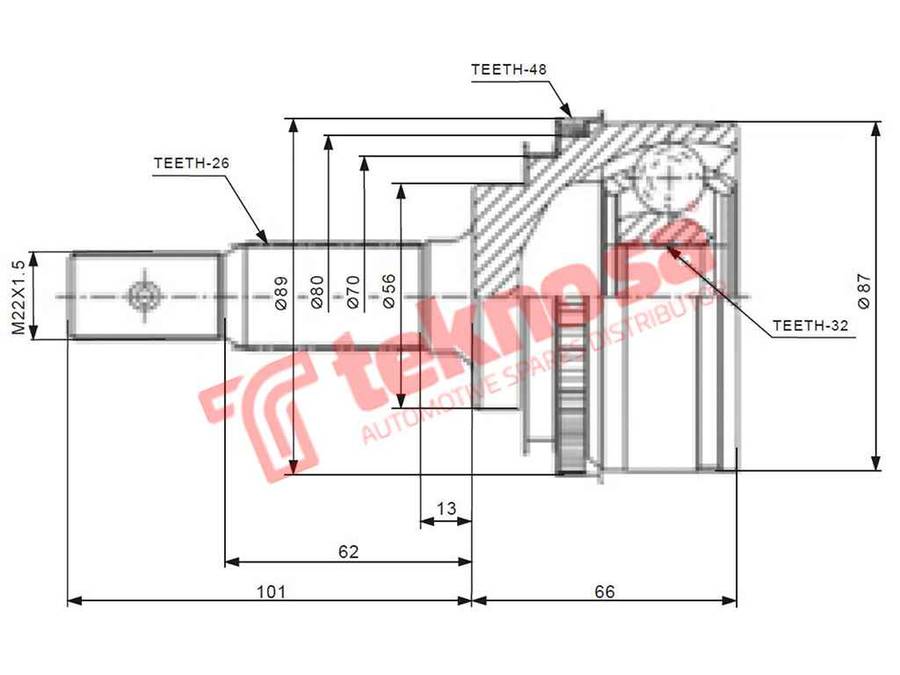 TEKNOSA FRONT LEFT - RIGHT OUTER CV JOINT For TOYOTA CAMRY [2] 220I (5S-FE)(16V 100KW) 01-03