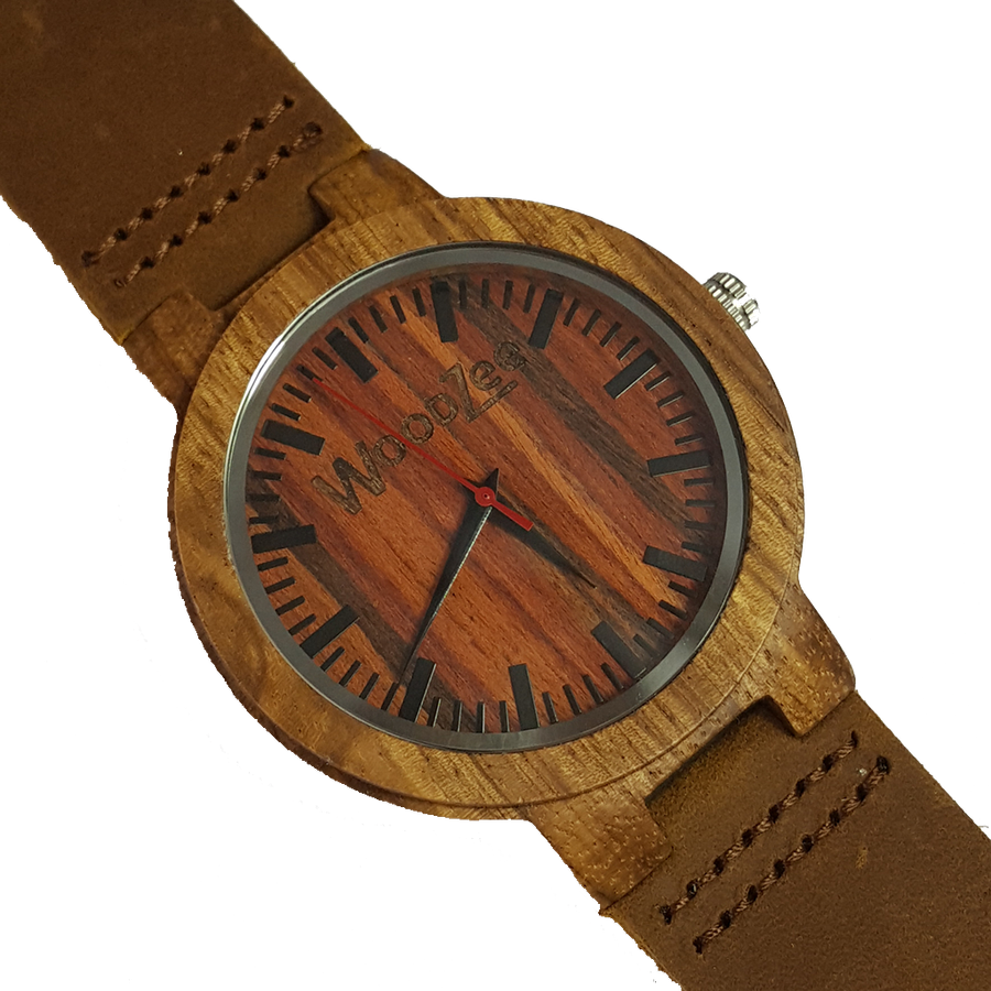 Red Love - Zebrawood Watch With Brown Leather Strap