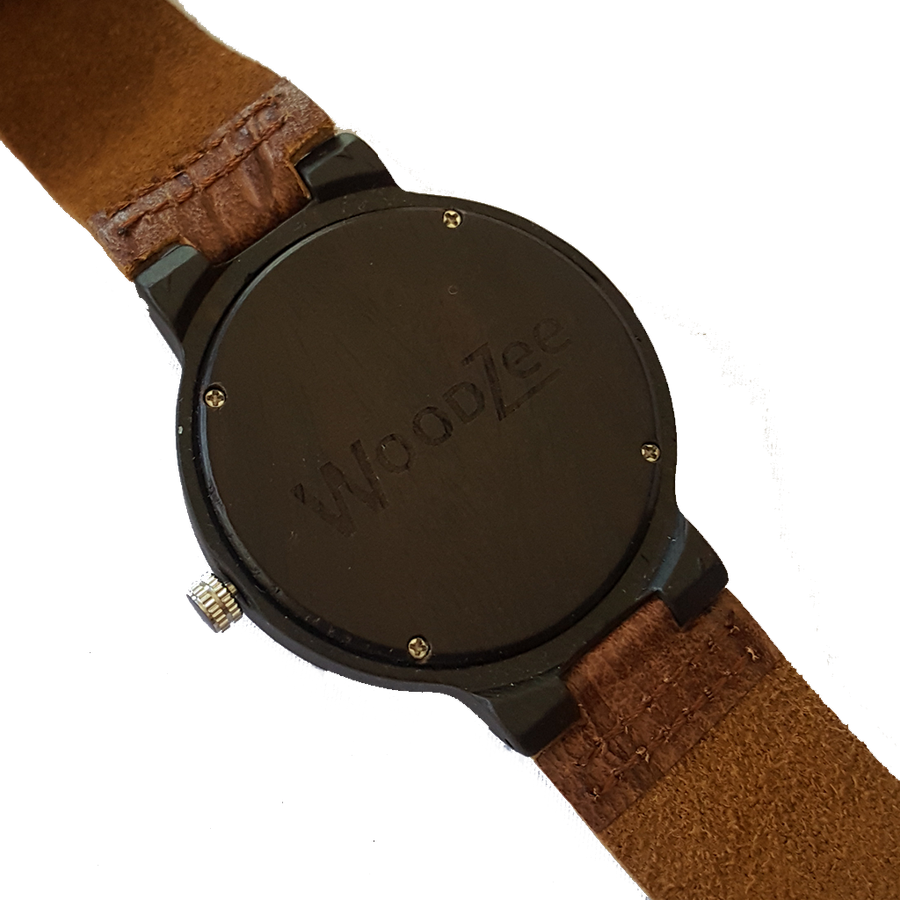 Lumberjack - Wooden Ebony Watch With Brown Leather Strap