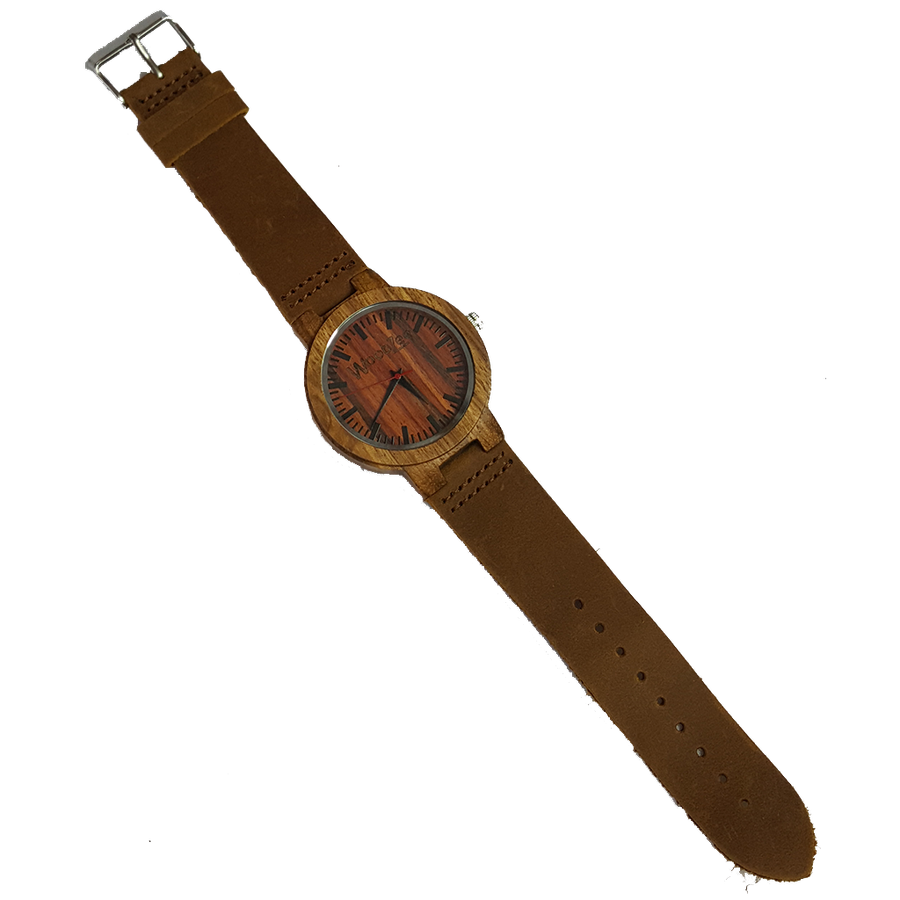 Red Love - Zebrawood Watch With Brown Leather Strap