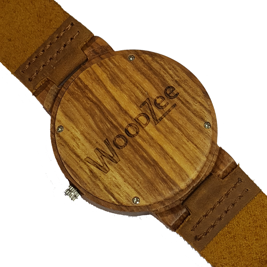 Red Love - Zebrawood Watch With Brown Leather Strap