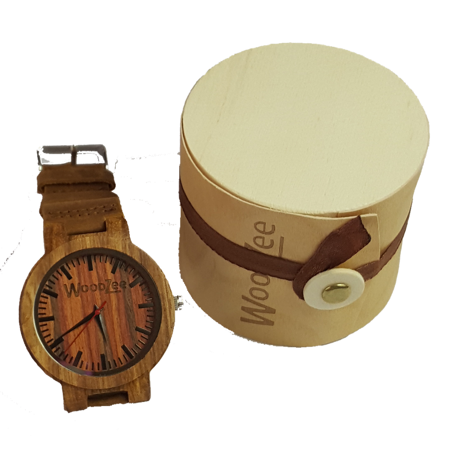 Red Love - Zebrawood Watch With Brown Leather Strap