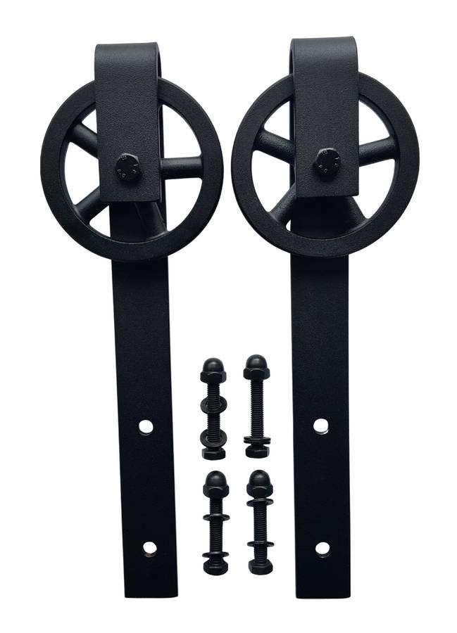 Barn Door Wheel & Bracket Assembly Only - Vintage look 120mm Aluminium Spoke Wheel