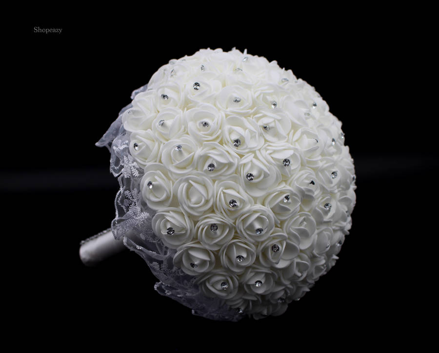 WEDDING-CRYSTAL-BOUQUET-BRIDAL-BRIDESMAID-ARTIFICIAL-FOAM-FAKE-ROSE&SILK