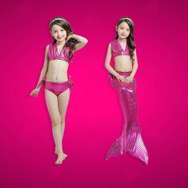 3 Piece Kids Hot Pink Mermaid Bikini | JP18 - 150