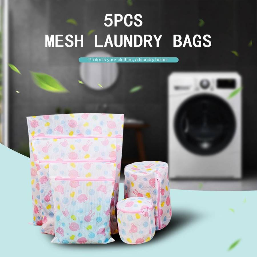 5 pieces Mesh Laundry bag set - Pink