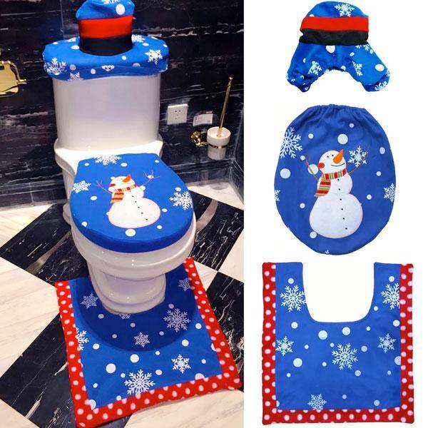 Blue Snowman Christmas Bathroom Decor | 3pc