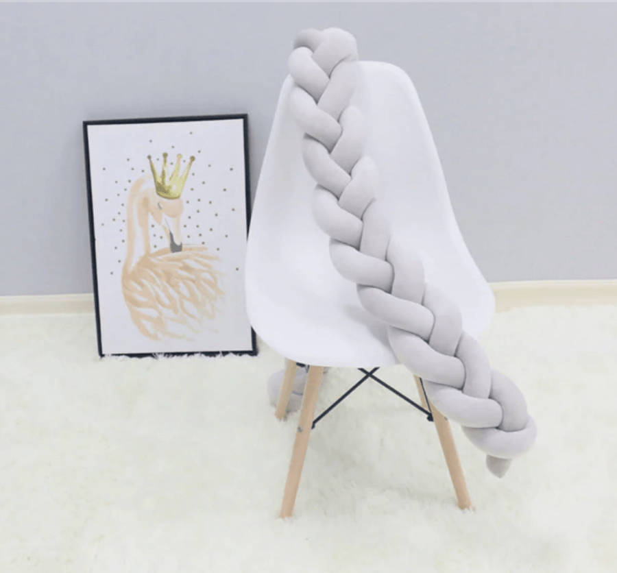 Braided Crib Protector or Cot Bumper  2M - Pink, White and Grey
