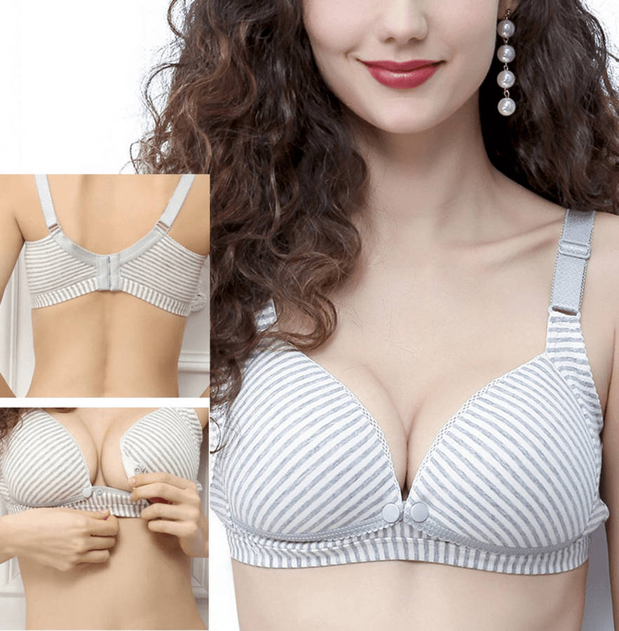Comfy Cotton Nursing Bra - Grey Stripe / 85C