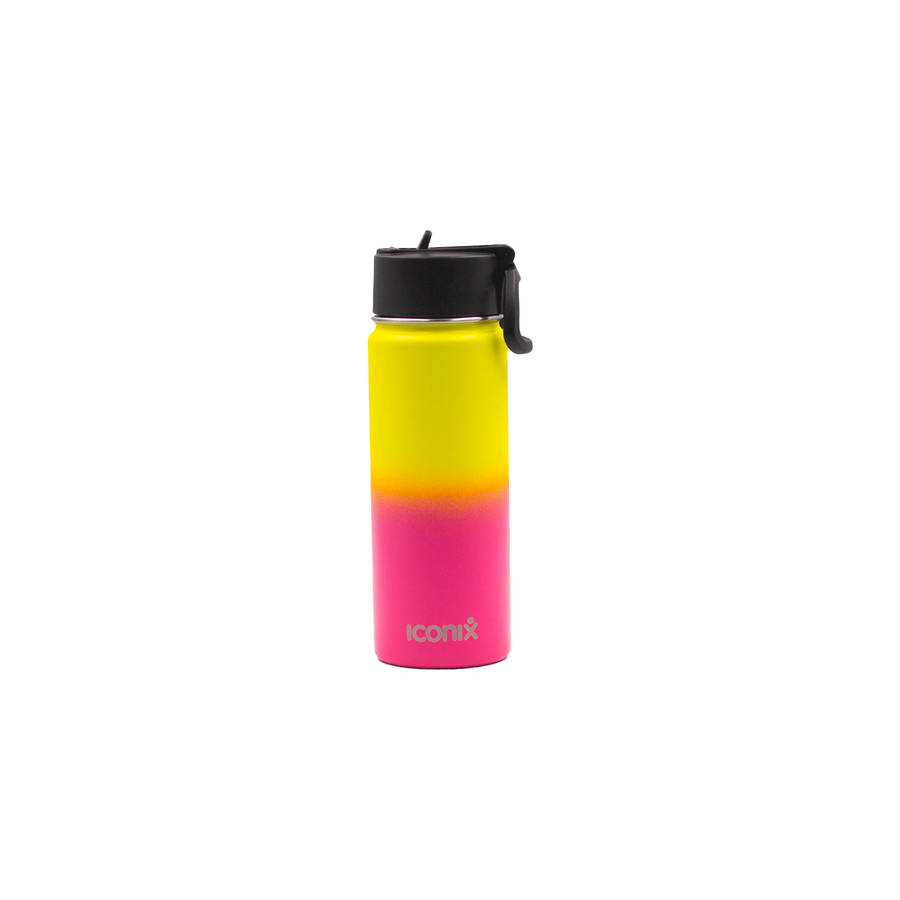 Iconix Yellow and Pink Stainless Steel Hot and Cold Flask -  Straw Lid