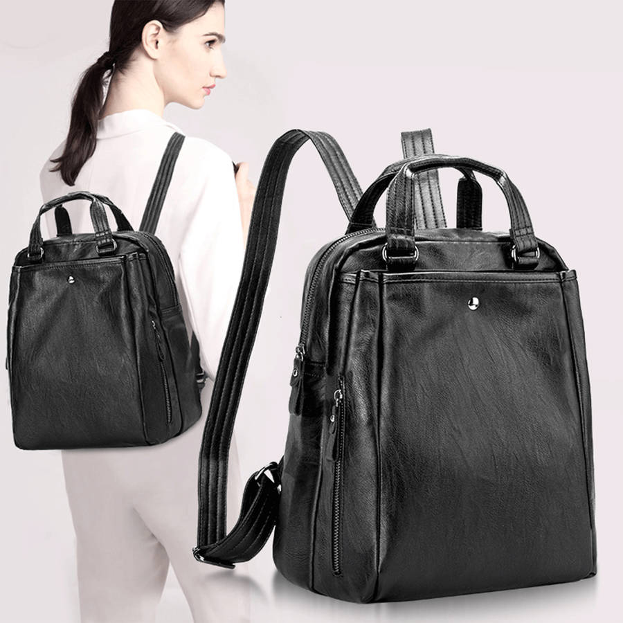 Ladies PU leather Anti-Theft Backpack - Black Professional - F9078