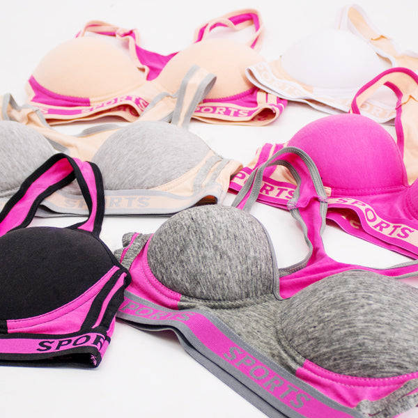 Pack of 6 Colour Wireless Sports Bra's - 8922--32B available