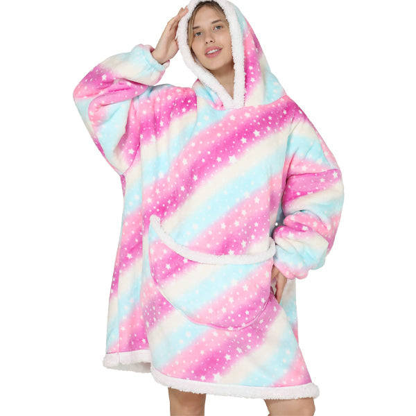 Pink and Blue Unicorn Oversized Plush Blanket Hoodie