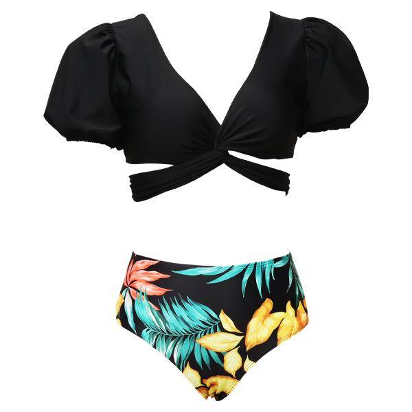 Women's Black Crop Crossover Two-piece Bikini