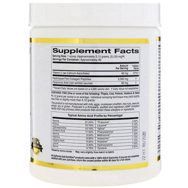 California Gold Nutrition, Collagen UP 5000, Marine-Sourced Collagen Peptides + Hyaluronic Acid ...
