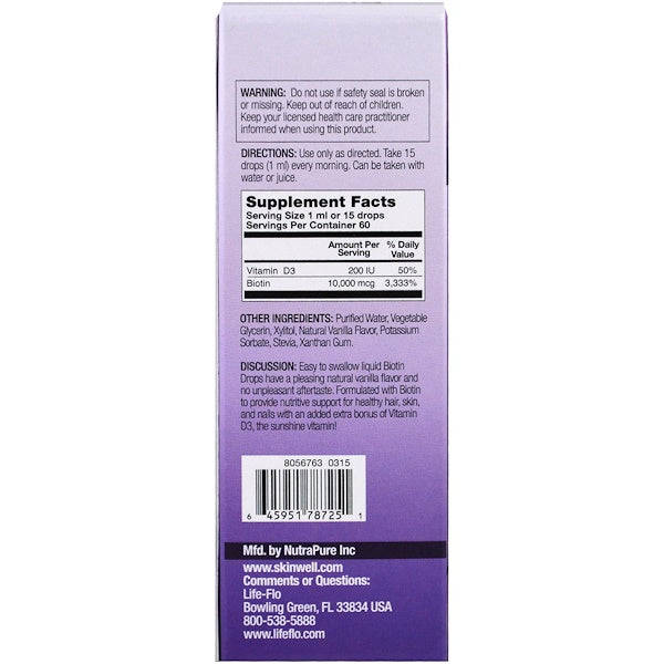 Life Flo Health, Biotin Drops, For Healthy Hair & Nails, Natural Vanilla Flavor, 10,000 mcg, 2 fl...