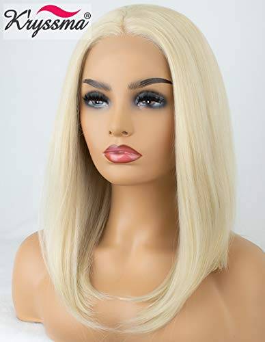 Kryssma Platinum Blonde Short Bob Lace Front Wigs For White Women Christmas Natural Looking...