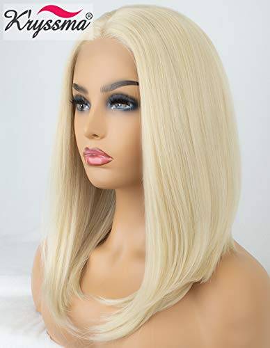 Kryssma Platinum Blonde Short Bob Lace Front Wigs For White Women Christmas Natural Looking...