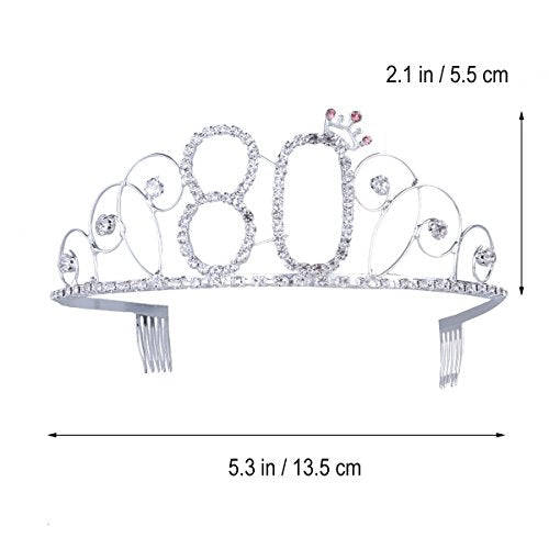 Frcolor 80th Birthday Tiara Crystal Rhinestone Women 80th Birthday Crown with Combs