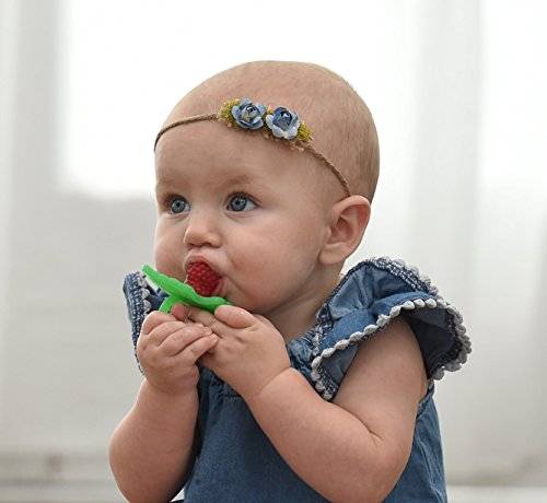 RaZbaby RaZ-Berry Silicone Teether/Double Pack Red & Blue/Multi-texture Design/Hands Free Design
