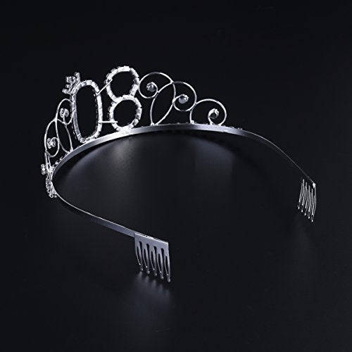 Frcolor 80th Birthday Tiara Crystal Rhinestone Women 80th Birthday Crown with Combs
