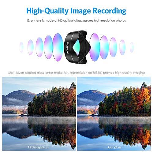 [Upgraed Version] AMIR Phone Camera Lens, 5 in 1 Cell Phone Lens Kit, 15X Macro Lens + 0.6X Wide ...