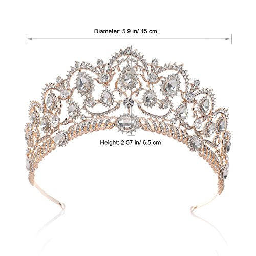 SWEETV Rose Gold Wedding Crown for Bride - Rhinestone Princess tiara for Women, Prom Queen Crown...