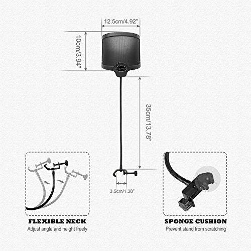 ZINGYOU PF-101 Microphone Pop Filter, Studio Recording Pop Shield, Mic Windscreen with Dual Scree...