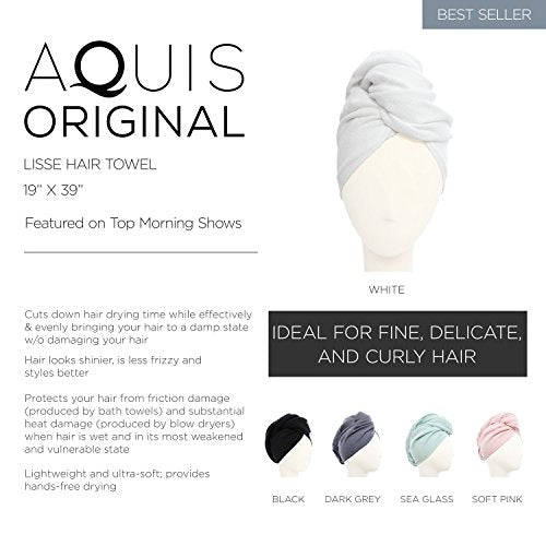 Aquis - Original Hair Towel, Ultra Absorbent & Fast Drying Microfiber Towel For Fine & Delicate H...