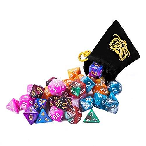 QMAY DND Dice Set, Polyhedral Game Dice Dungeons and Dragons Dice with Gold Patten Bags for Dunge...