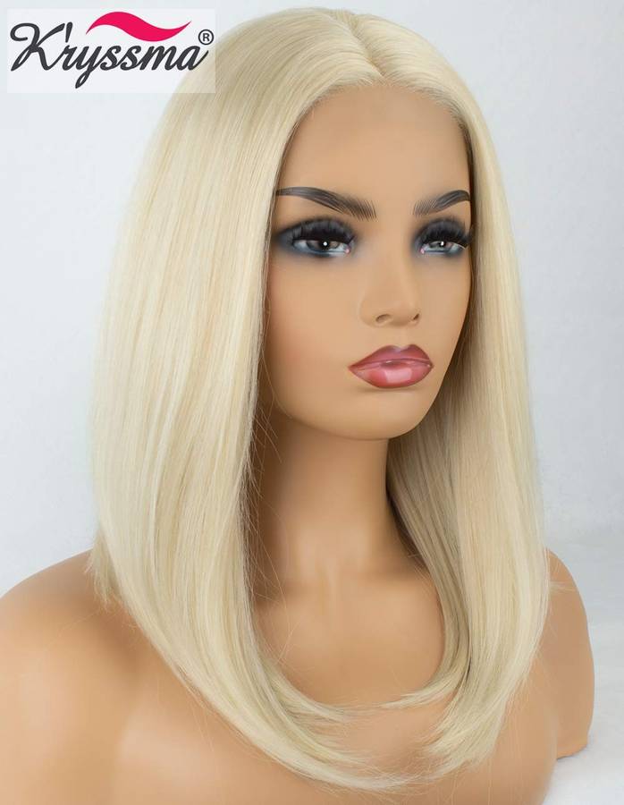 Kryssma Platinum Blonde Short Bob Lace Front Wigs For White Women Christmas Natural Looking...