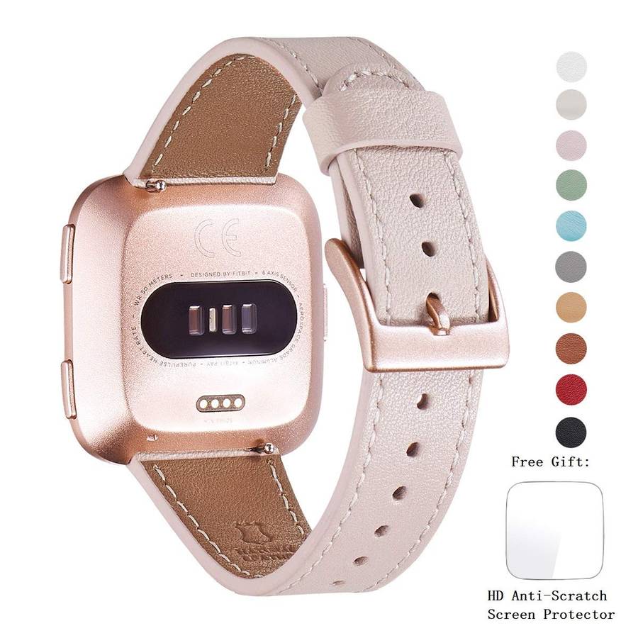 WFEAGL for Fitbit Versa Bands, Top Grain Leather Band Replacement Strap for Fitbit Versa Fitness ...