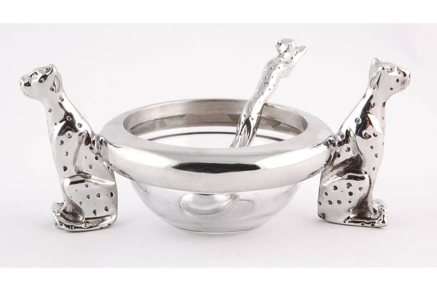 Dish 60mm Double Cheetah & salt spoon Set - Cheetah Africa Collection - Diana Carmichael